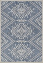 Vercai Rugs Terrace Collection - Tapis à poils ras - Tapis intérieur et extérieur - Polypropylène - Blauw / Ivoire - 160x220 cm
