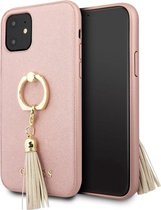 iPhone 12 mini Backcase hoesje - Guess - ROZE MET GOUDE RING- Kunstleer