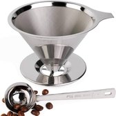 Giet over koffiedruppelaar, roestvrij staal, papierloos, herbruikbaar koffiefilter, koffiezetapparaat voor één kopje met koffielepel