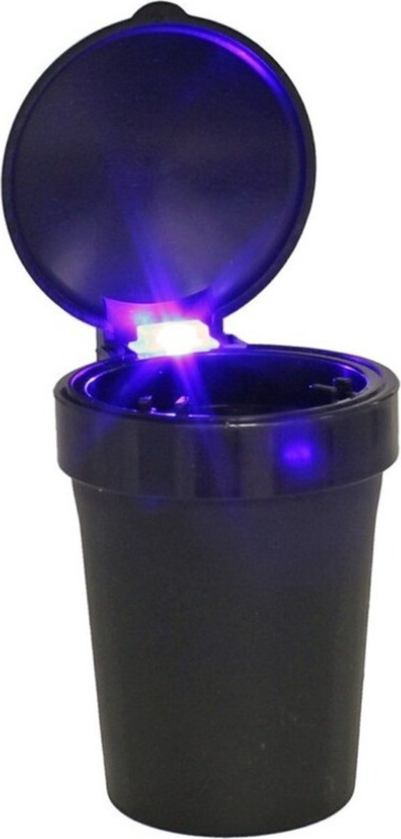 Auto asbak met LED lamp verlichting en klepje - zwart - 11 x 8 cm