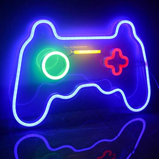Foto: Gaming accesoires voor kamer gaming decoratie gaming accesoires voor op bureau gaming led lamp muurkunst blauw neon nachtlampje voor kinderen speelkamer bar slaapkamer woondecoratie 40x28cm