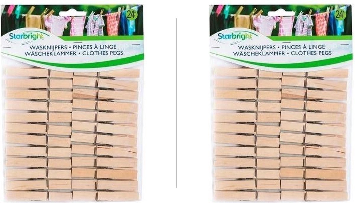 Goedkoopste Starbright Wasknijpers 48 stuks - hout - bruin