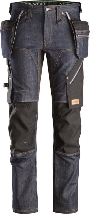 Snickers 6955 FlexiWork Denim Werkbroek+ met Holsterzakken - Denim blauw/Zwart - 152