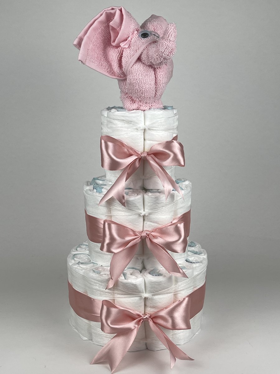 Chouette-Chouette | Luiertaart Meisje | Kraamcadeau | Geboorte Meisje | Babyshower | Olifant Roze - donker Poeder Roze