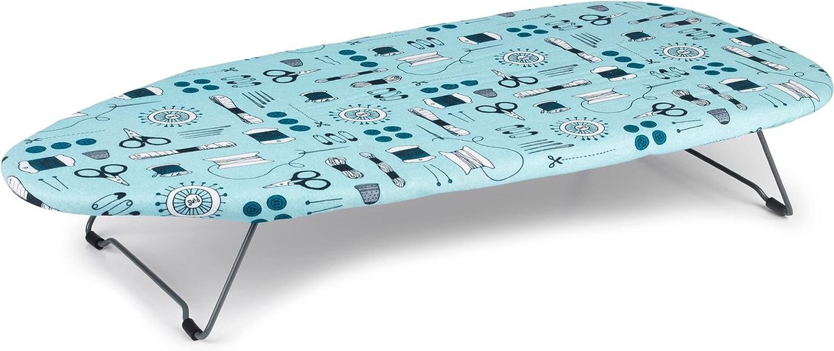 Table Top & Desk Ironing Board, 73 x 31cm ,100% Cotton Cover, Sew Print, Compact & Lightweight Design, Easily Foldable Legs, Perfect For Travel & Small Spaces