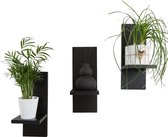 Bloemenrek, set van 3 stijlvolle wandplanken, hout voor je planten en wanddecoratie (zwart)