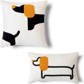 Cartoon hond patroon Kussenslopen Set - 2 stuks - Wit - 45cm x 45cm/30cm x 50cm - decoratieve kussens - geometrie - zitkussen - sofakussen - sierkussen voor bank slaapkamer