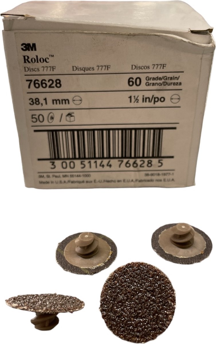 3M Roloc schuurschijf art. 76628 - P60 - diameter 38.10 mm - Prijs per doos ( inhoud 50 stuks)