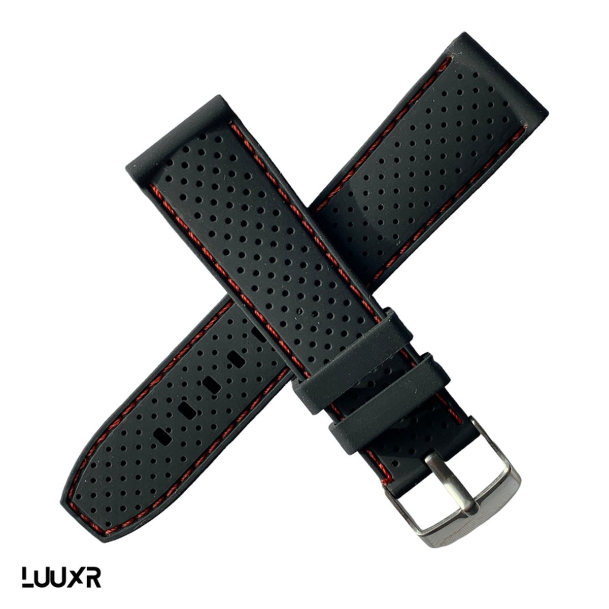 Luuxr strap black rubber red stitch 22mm lurure220001
