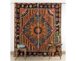 handwerk Indiase brandende zon hippie mandala gordijnen - zigeuner bohemien zon maan mooie gordijnen slaapkamer woonkamer balkon volantpanelen gouden