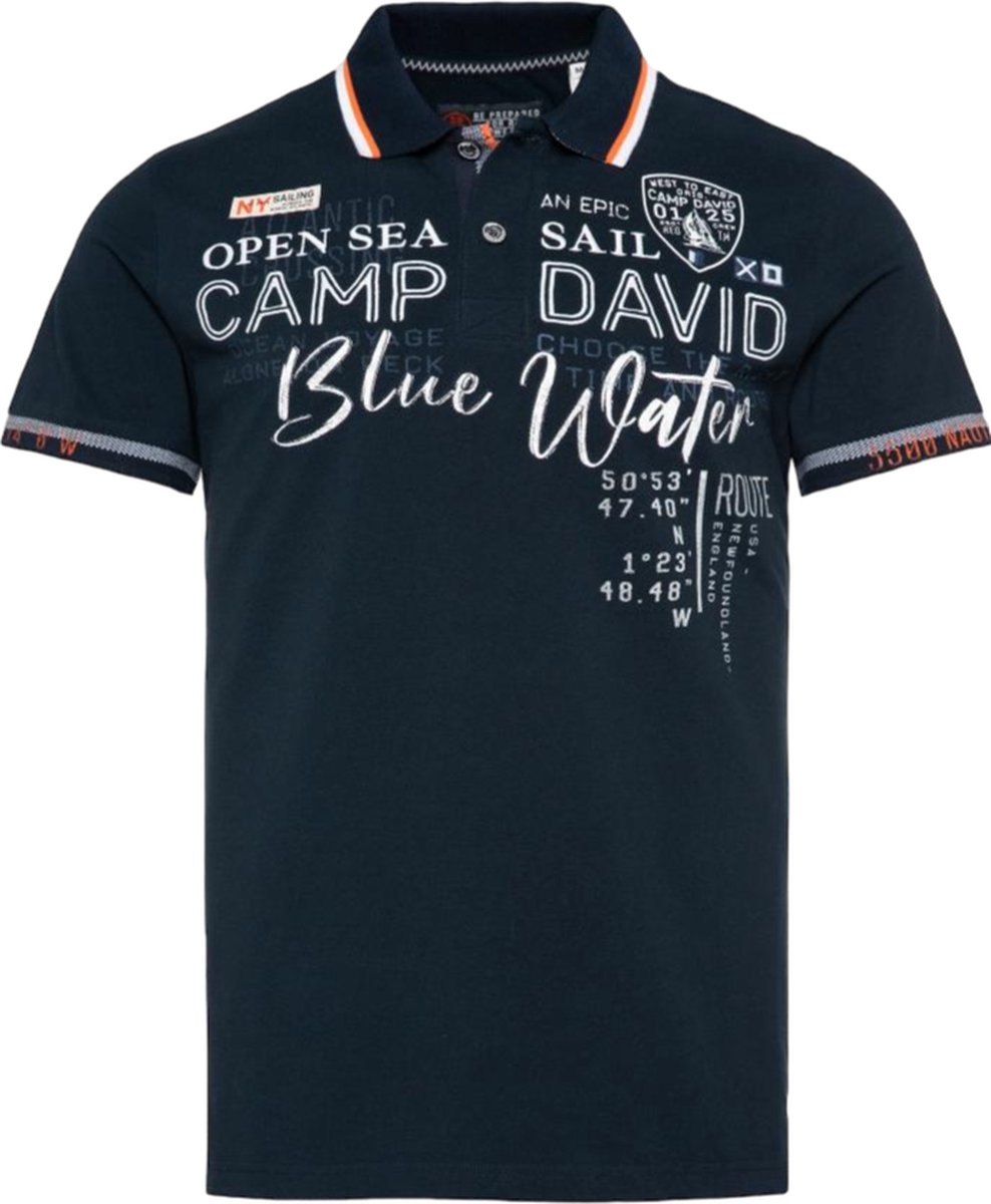 Camp David, Stijlvol Piqué Poloshirt met Opvallende Details - Donkerblauw