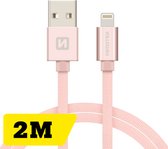 Swissten Lightning naar USB MFI Gecertificeerd kabel - 2M - Gevlochten kabel geschikt voor iPhone 7/8/X/11/12/13/14 - Roze