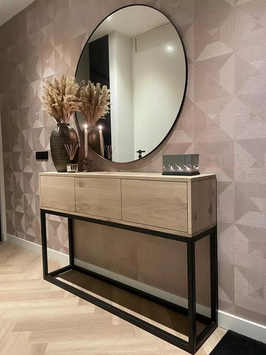 BEAUTYPEAK Ronde spiegel van 60 cm in zwart, ronde decoratieve wandspiegel met aluminium frame, onbreekbare badkamerspiegel om op te hangen en te leunen, wandspiegel voor slaapkamer, badkamer