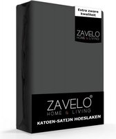 Zavelo Hoeslaken Katoen Satijn Antraciet - Lits-jumeaux (200x220 cm) - Soepel & Zijdezacht - 100% Katoensatijn