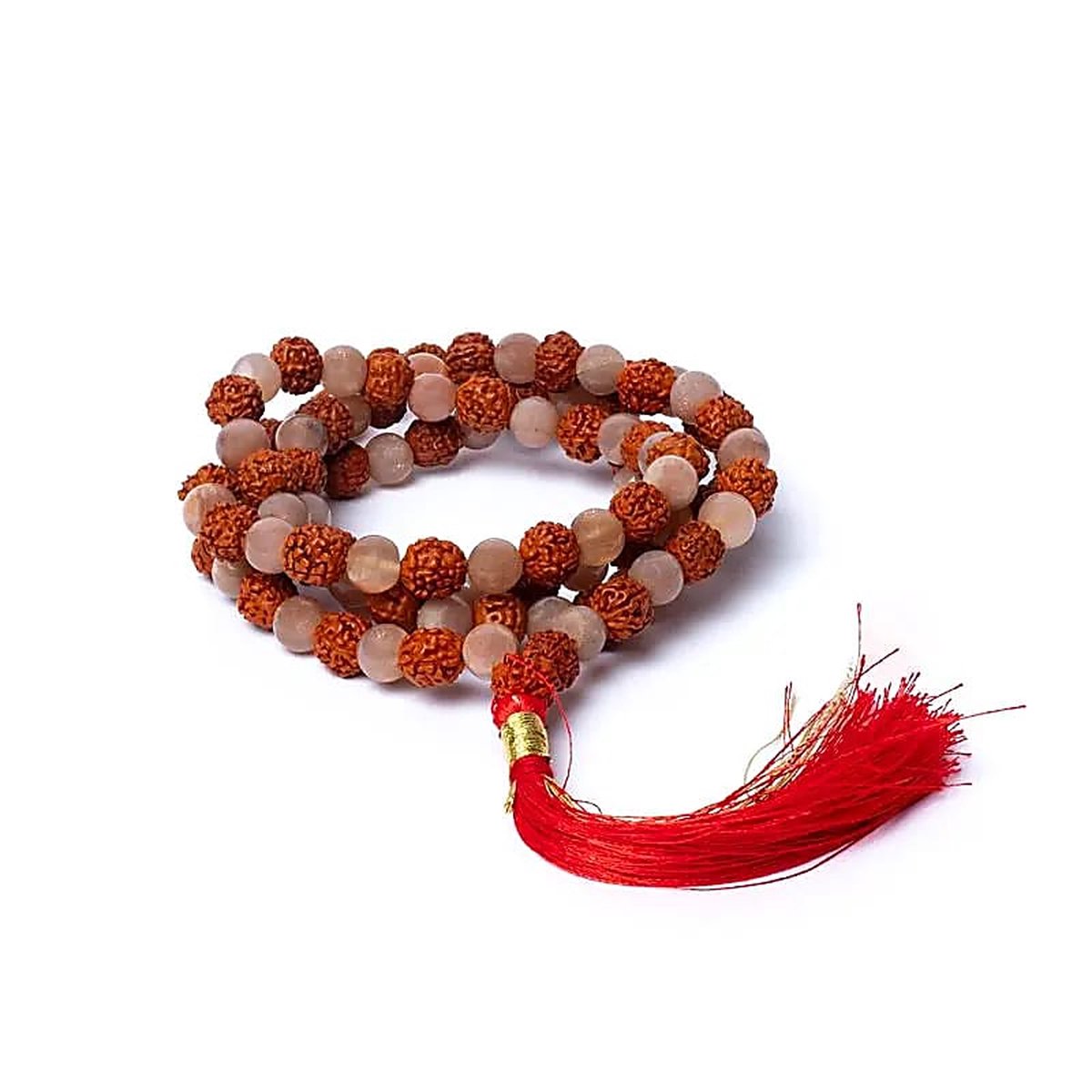 Yogi & Yogini - Mala perzik maansteen - rudraksha - AA kwaliteit in zakje - Mineraal - India