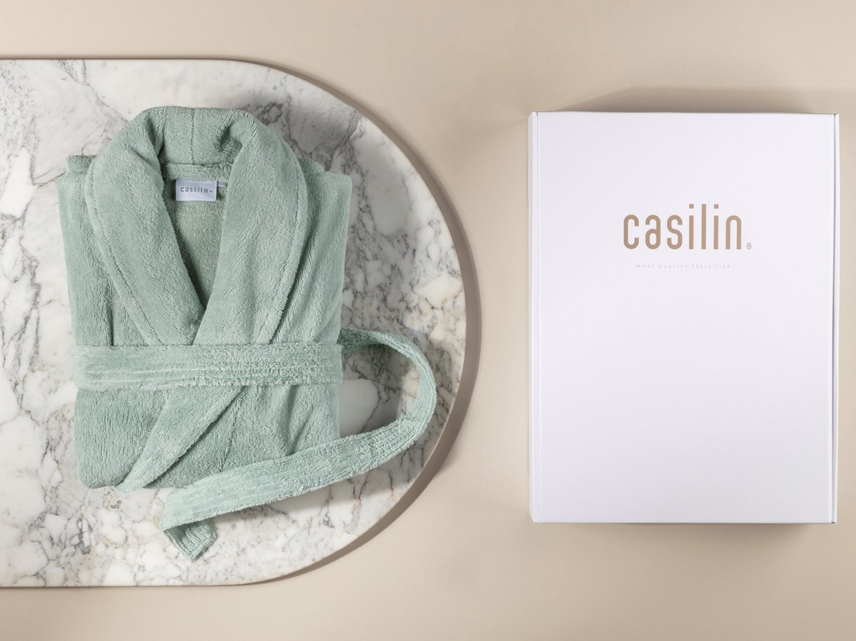 Casilin - Badjas Cadeau voor Hem en Haar in Luxe Geschenkdoos - Voor dames en heren - Maat XS - Fleece & Katoen - Absorberend - Groen
