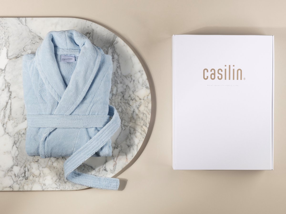 Casilin - Badjas Cadeau voor Hem en Haar in Luxe Geschenkdoos - Voor dames en heren - Maat S - Fleece & Katoen - Absorberend - Lichtblauw