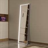 LOMAZOO Passpiegel Rechthoek Zwart - Staande Spiegel Zwart - Spiegel Met Verlichting - 50 x 160 cm - LUMINA