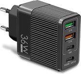 DrPhone HALOX 36W Multipoort Lader - USB-C PD20W + PD18W + Qualcomm 3.0 + 2X 3.1A USB - Snel Lader - Thuislader- Oplader - Universeel – Zwart