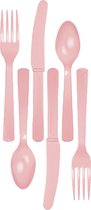 Couverts de party/ BBQ en plastique - 48 pièces - rose clair - couteaux/fourchettes/cuillères - réutilisables