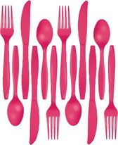 Couverts en plastique party/ BBQ - 96 pièces - rose - couteaux/fourchettes/cuillères - réutilisables