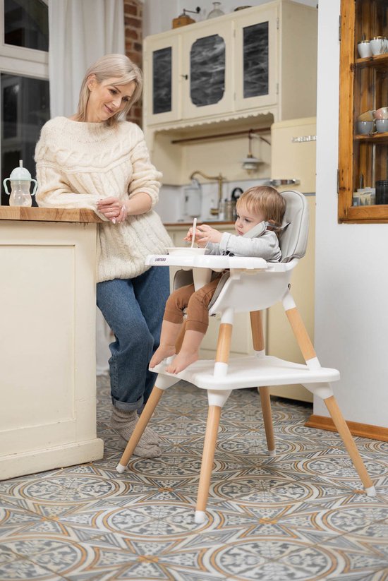 Moby-System Chaise Haute Bébé Évolutive en Bois, Hauteur Réglable