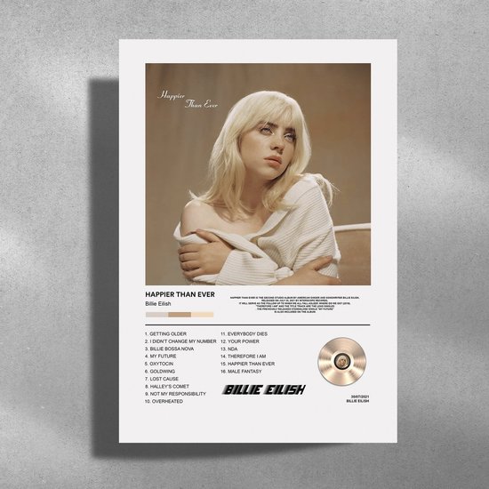 Billie Eilish - Happier Than Ever - Poster métal - 30x40cm - couverture de l'album