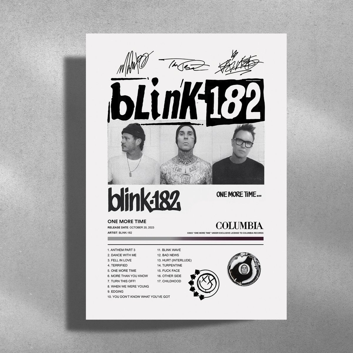 Luxe poster Blink-182 - One More Time - Metalen Poster - 30x40cm - album cover Zwart