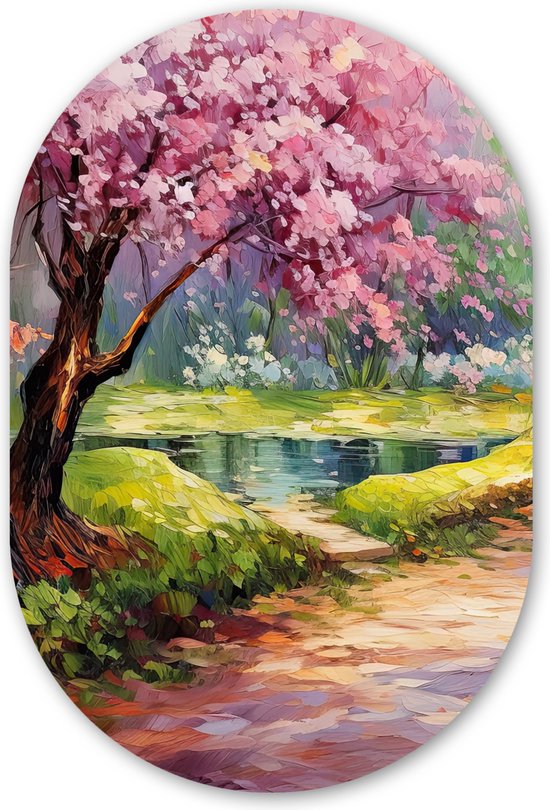 Muurovaal 40x60 cm - Wandovaal Watercolor - Natuur - Bomen - Kunst - Bloemen - Kunststof wanddecoratie - Ovalen schilderij - Muurdecoratie woonkamer - Schilderijen - Ovale spiegel vorm op kunststof