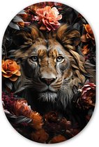 Mur ovale 40x60 cm - Mur ovale Lion - Animal - Nature - Fleurs - Botanique - Décoration murale plastique - Tableau ovale - Décoration murale salon - Peintures - Forme miroir ovale sur plastique