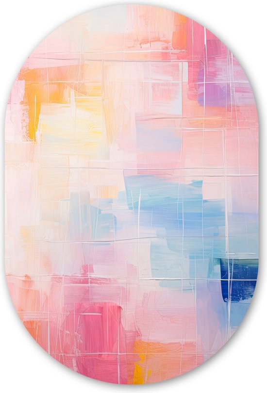 Muurovaal 40x60 cm - Wandovaal Aquarel - Pastel - Abstract - Kunst - Kunststof wanddecoratie - Ovalen schilderij - Muurdecoratie woonkamer - Schilderijen - Ovale spiegel vorm op kunststof