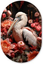 Mur ovale 40x60 cm - Mur ovale Pélican - Animal - Fleurs - Nature - Botanique - Rose - Décoration murale plastique - Tableau ovale - Décoration murale murale salon - Peintures - Forme miroir ovale sur plastique