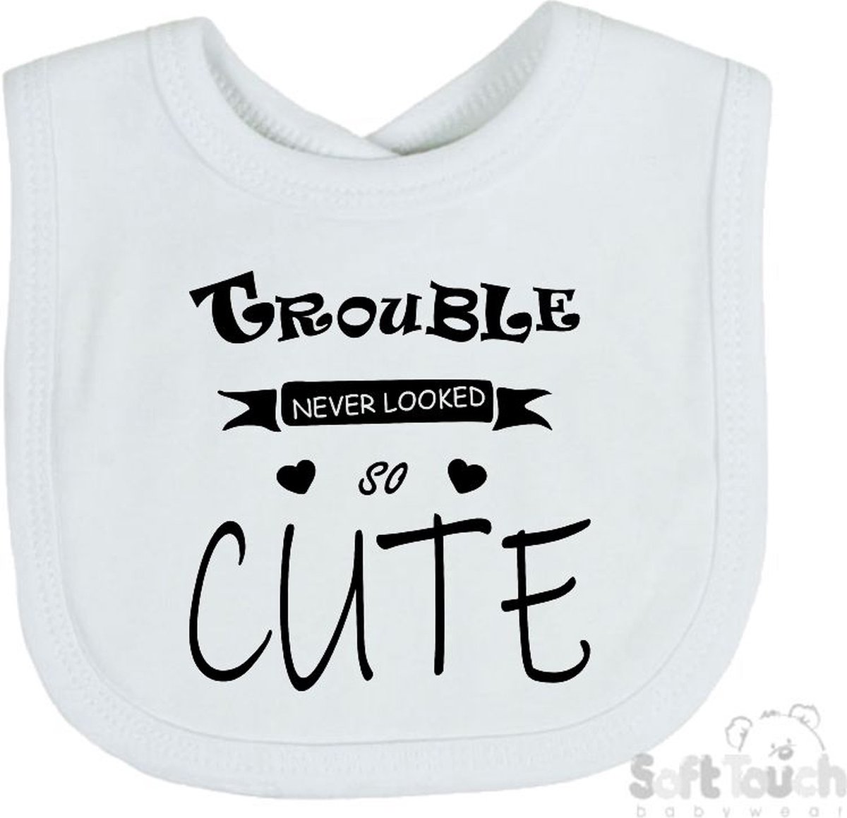 Goedkoopste Soft Touch Slabber Slabbetje Slab Trouble never looked so good Unisex Katoen Wit/zwart Maat 33x22 Cm