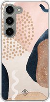 Casimoda® hoesje - Geschikt voor Samsung Galaxy S23 - Abstract Dots - Shockproof case - Extra sterk - Siliconen/TPU - Bruin/beige, Transparant