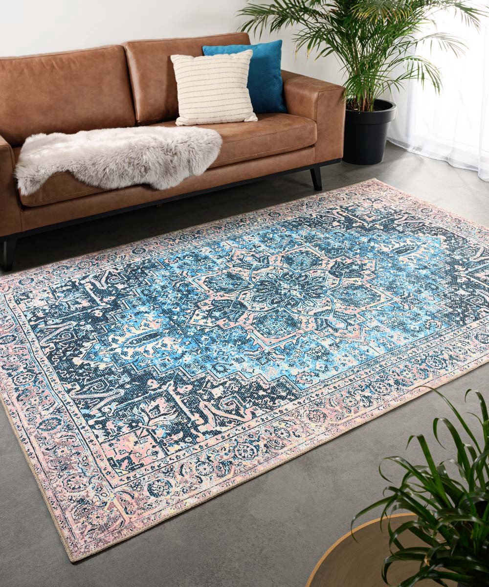 Vintage vloerkleed - Fade No.3 blauw/oranje 190x290 cm