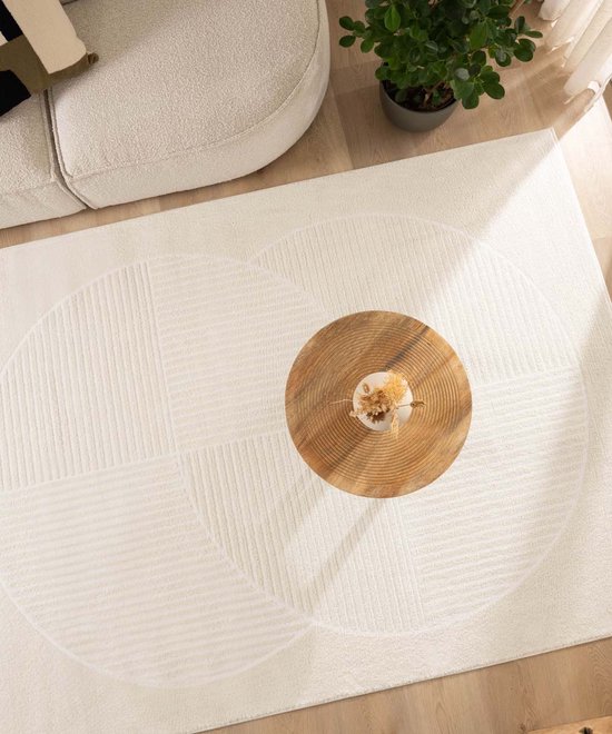 Vierkant vloerkleed Scandinavisch - Contour Circle crème 100x100 cm