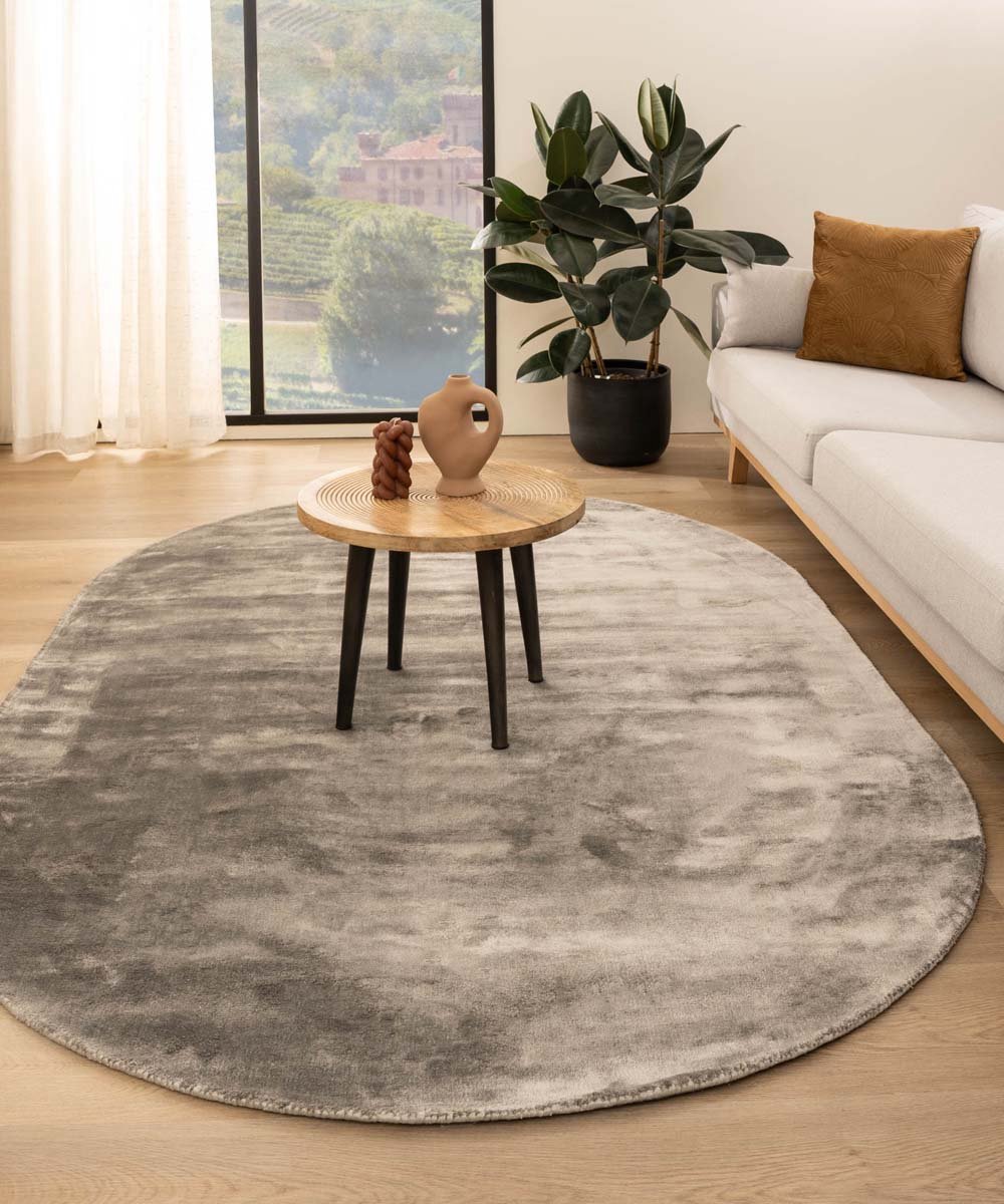 Viscose vloerkleed ovaal - Pearl zilver 200x300 cm
