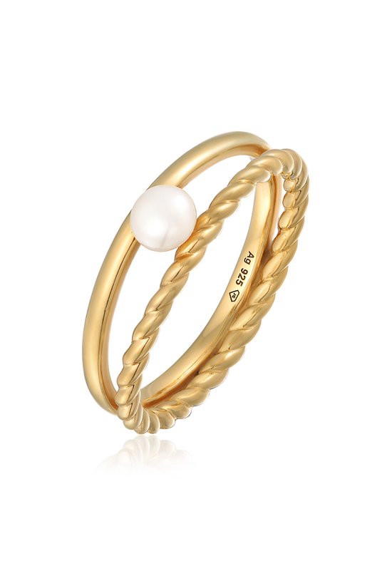 Elli PREMIUM - Ring - Dames Gedraaid Trend met zoetwater gekweekte parel in 925 sterling zilver verguld - Dames
