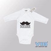 VIB® - Rompertje Luxe Katoen - Bonjour Snor (Wit) - Babykleertjes - Baby cadeau