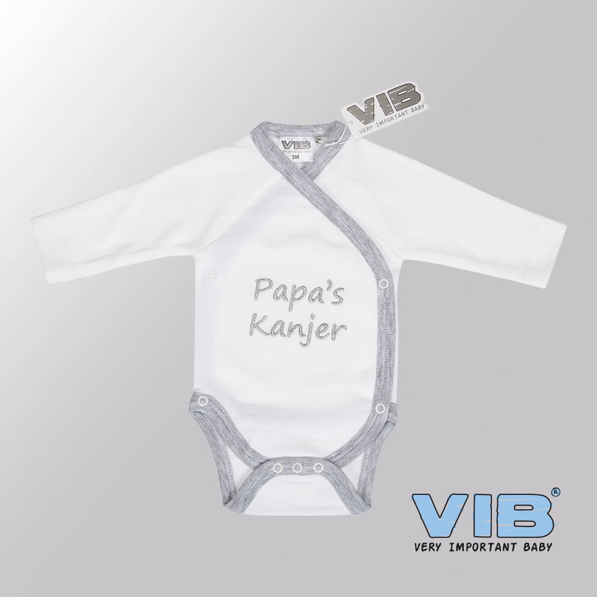 VIB® - Rompertje (overslag) Luxe Katoen - Papa's Kanjer (Wit) - Babykleertjes - romper - rompertjes - rompertjes met tekst - baby cadeau - baby aankondiging - overslagromper