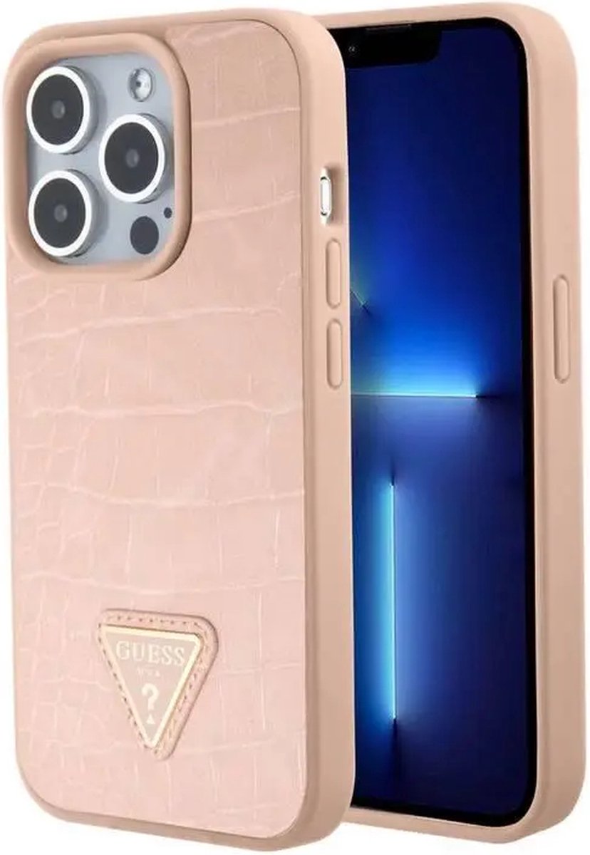 Guess Crocodile Triangle Back Case - Geschikt voor Apple iPhone 15 (6.1") - Roze