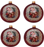 Boules de Boules de Noël rouges classiques avec un joli père Noël et un Rennes - boîte de 6 boules en verre 8 cm