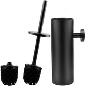 WC-borstel roestvrij staal toiletborstel en houder set wandmontage & staande lange steel toiletborstel voor badkamer | zwart