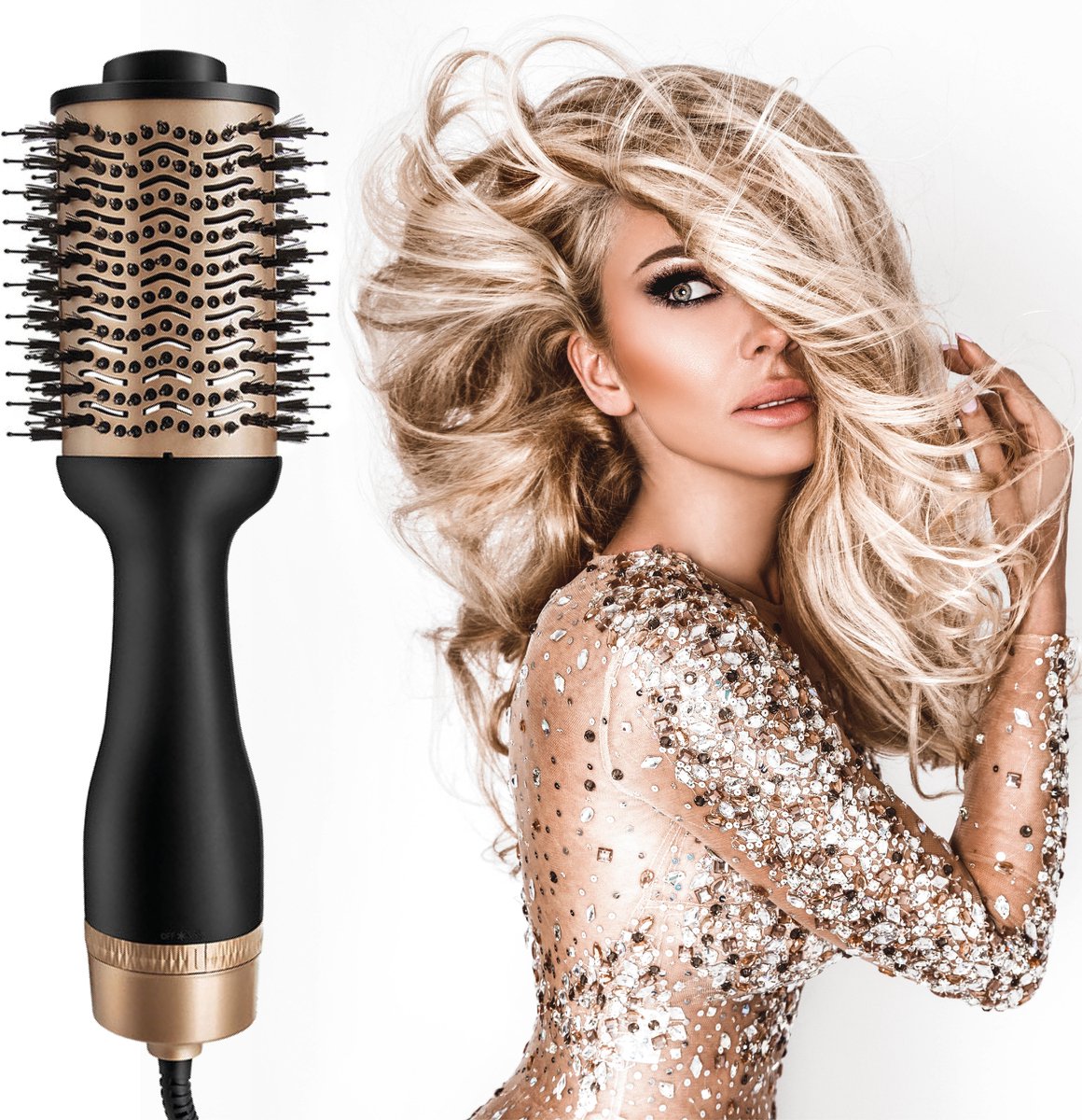 Magic Brush Föhnborstel - Krulborstel - Fohnborstel - Airstyler - Keramische Haarborstel voor Volume en Drogen - 4 in 1 Multistyler voor elk haartype - Stijlborstel - Goud - GinnComm