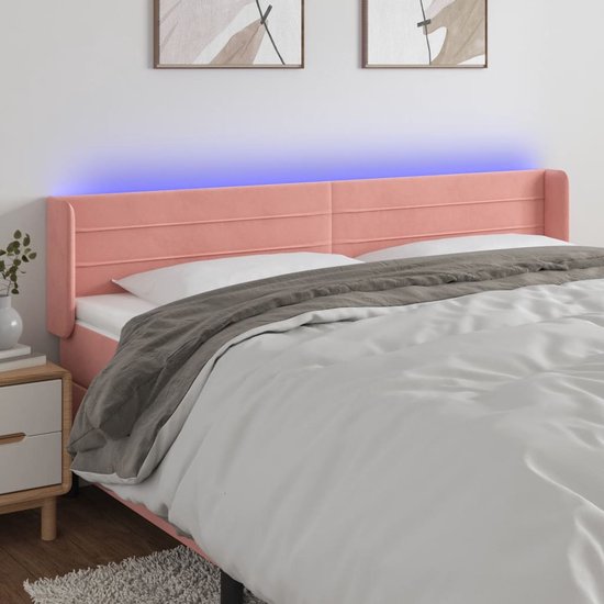The Living Store Hoofdbord - LED - Roze - Fluweel - Verstelbaar - Comfortabele ondersteuning - Snijdbare LED-strip