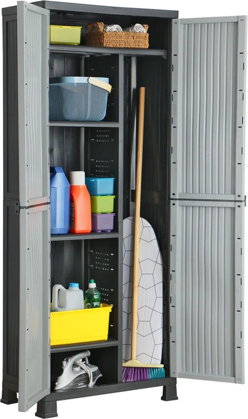 The Living Store Armoire de rangement - Plastique - 68 x 39 x 171,5 cm -  Grijs