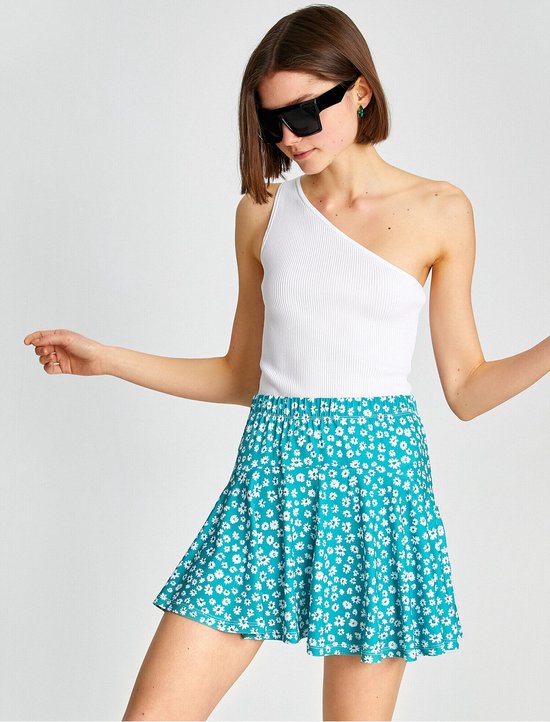 Floral Mini Skirt With Elastic Waist Ruffle