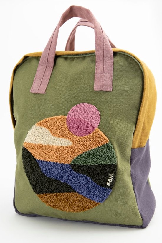 Sissy Boy Groene colourblock rugzak met badstof landschap print bol