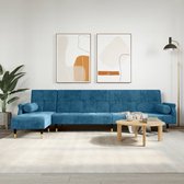 The Living Store L-vormige Slaapbank - Fluweel - Blauw - 271 x 140 x 70 cm - Chesterfield armleuningen