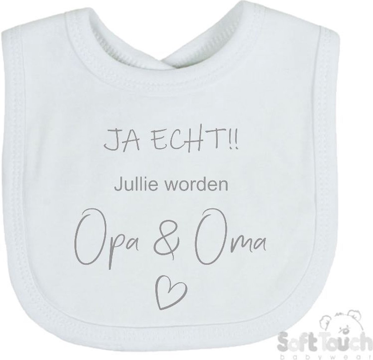 Goedkoopste Soft Touch Slabber Slabbetje Slab JA ECHT!! Jullie worden Opa & Oma Unisex Katoen Wit/grijs Maat 33x22 Cm
